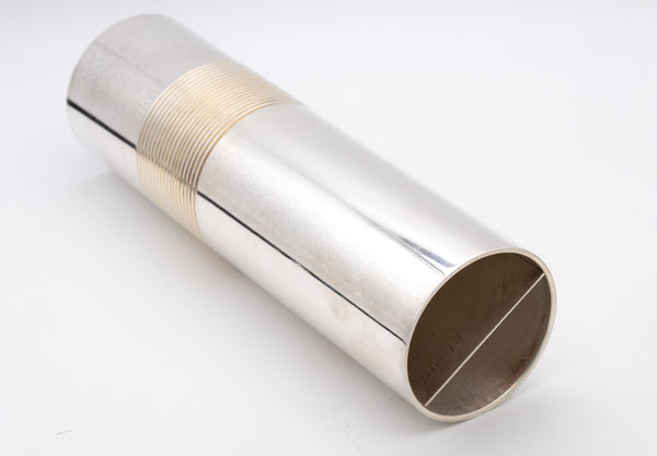Lino Sabattini For Fiat Italia 1970 Geometric Cylinder Tall Vase In Sterling Silver