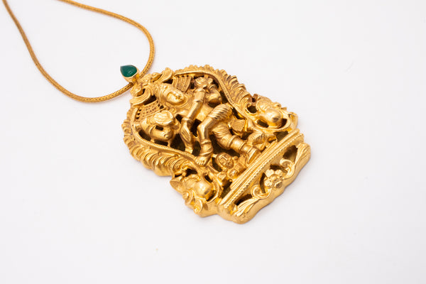SHIVA DANCING GOD 18 KT YELLOW GOLD ANTIQUE TEMPLE PENDANT WITH NECKLACE