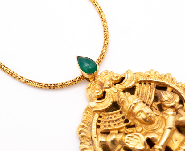 SHIVA DANCING GOD 18 KT YELLOW GOLD ANTIQUE TEMPLE PENDANT WITH NECKLACE