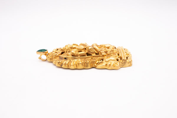 SHIVA DANCING GOD 18 KT YELLOW GOLD ANTIQUE TEMPLE PENDANT WITH NECKLACE