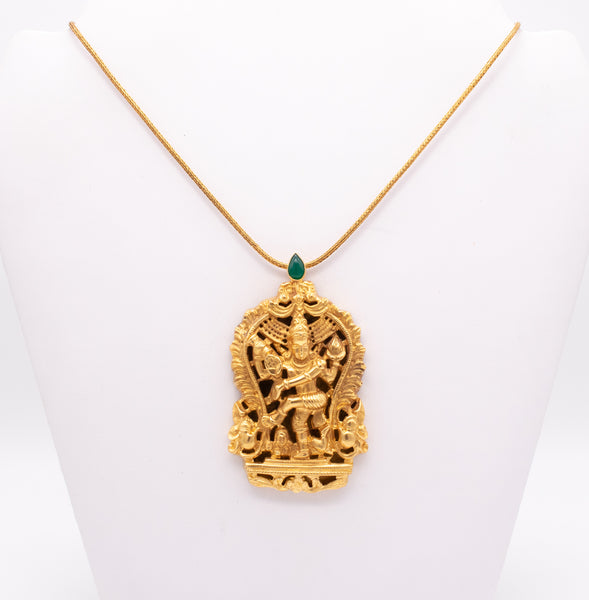 SHIVA DANCING GOD 18 KT YELLOW GOLD ANTIQUE TEMPLE PENDANT WITH NECKLACE