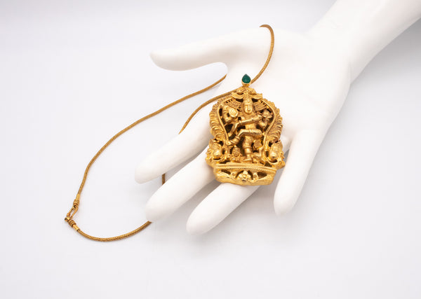 SHIVA DANCING GOD 18 KT YELLOW GOLD ANTIQUE TEMPLE PENDANT WITH NECKLACE