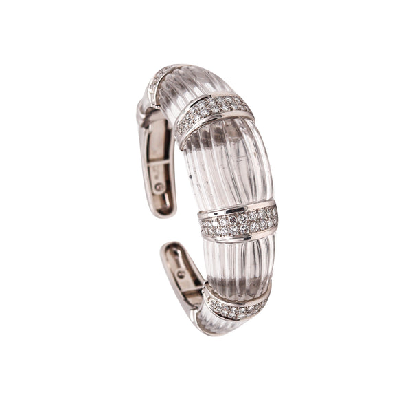 DAVID WEBB New York 1970 Bombe Rock Quartz Bracelet Cuff In Platinum With 5.28 Cts Diamonds