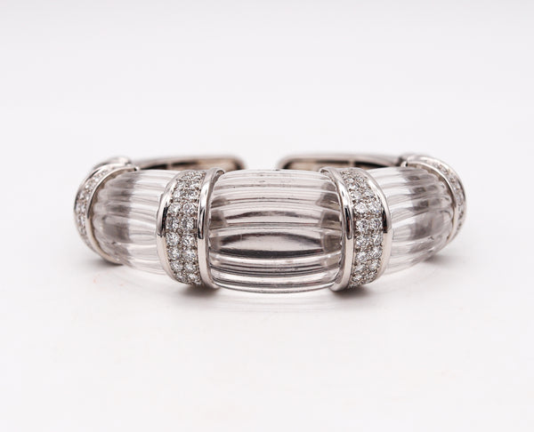 DAVID WEBB New York 1970 Bombe Rock Quartz Bracelet Cuff In Platinum With 5.28 Cts Diamonds