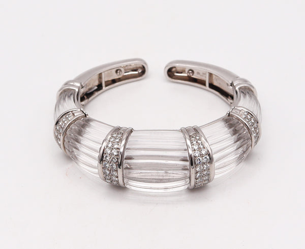 DAVID WEBB New York 1970 Bombe Rock Quartz Bracelet Cuff In Platinum With 5.28 Cts Diamonds