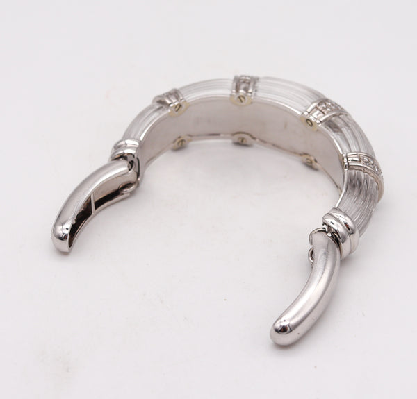 DAVID WEBB New York 1970 Bombe Rock Quartz Bracelet Cuff In Platinum With 5.28 Cts Diamonds