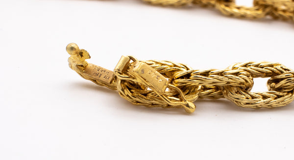 HERMES 1970 PARIS GEORGE L'ENFANT VINTAGE 18 KT YELLOW GOLD TEXTURED WOVEN LONG CHAIN