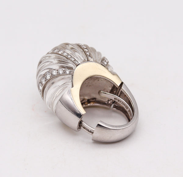 David Webb New York Bombe Rock Quartz Cocktail Ring In Platinum With 3.92 Cts Diamonds