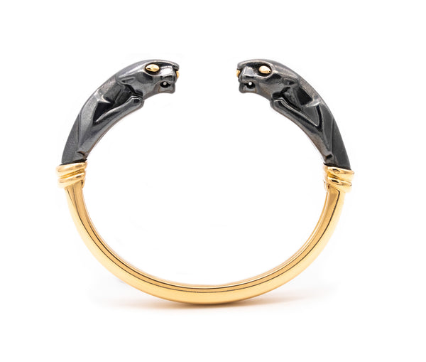 CARTIER PARIS 18 KT GOLD & SILVERIUM VINTAGE PANTHERE BRACELET