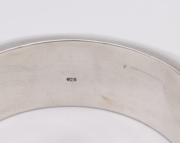 ITALIAN MODERNIST 1970 Geometric Pair of Bold Bangles In .925 Sterling Silver