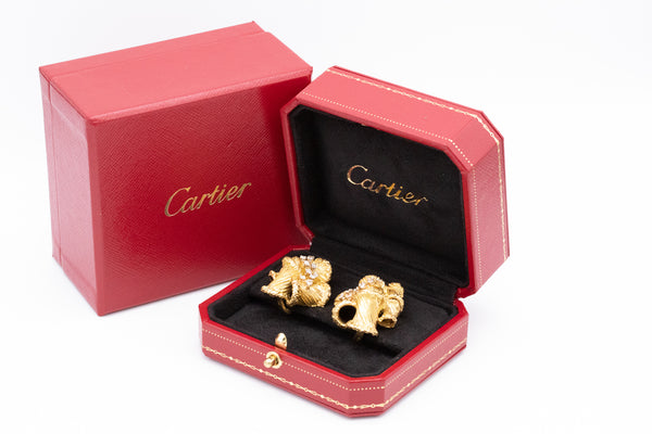 CARTIER PARIS 18 KT GOLD RETRO EARRINGS WITH 1.0 Cts IN DIAMONDS
