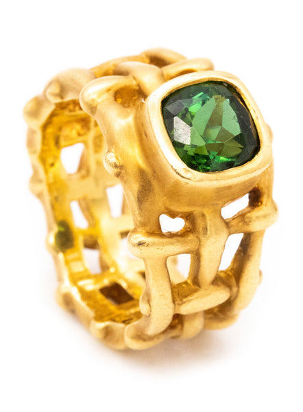 Angela Cummings Studios Rare Cocktail Ring In 18Kt Yellow Gold With 2.13 Cts Green Tourmaline