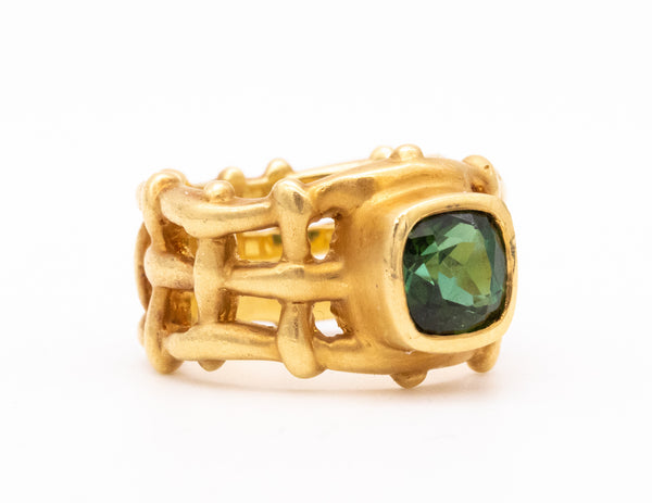 Angela Cummings Studios Rare Cocktail Ring In 18Kt Yellow Gold With 2.13 Cts Green Tourmaline