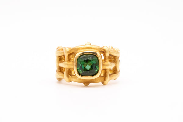 Angela Cummings Studios Rare Cocktail Ring In 18Kt Yellow Gold With 2.13 Cts Green Tourmaline