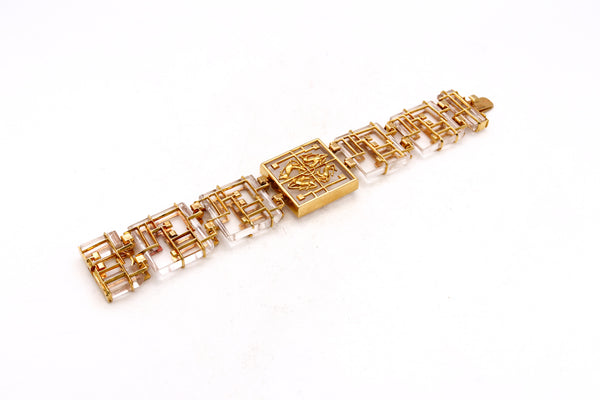 Lalaounis Ilias 1970 Rare Neo-geometric Bracelet In 18Kt Yellow Gold With Carved Rock Quartz