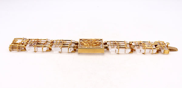 Lalaounis Ilias 1970 Rare Neo-geometric Bracelet In 18Kt Yellow Gold With Carved Rock Quartz