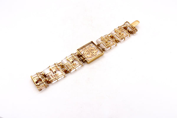 Lalaounis Ilias 1970 Rare Neo-geometric Bracelet In 18Kt Yellow Gold With Carved Rock Quartz