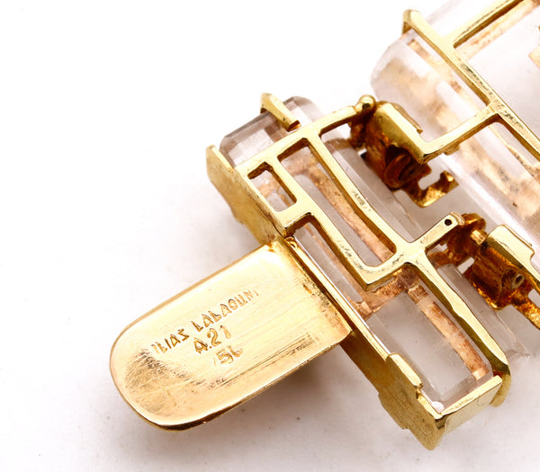 Lalaounis Ilias 1970 Rare Neo-geometric Bracelet In 18Kt Yellow Gold With Carved Rock Quartz
