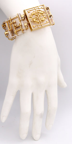 Lalaounis Ilias 1970 Rare Neo-geometric Bracelet In 18Kt Yellow Gold With Carved Rock Quartz