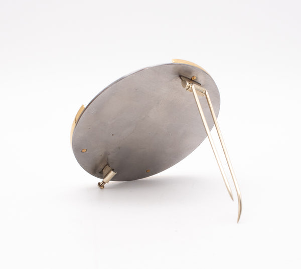 Bauhaus Germany 1970 Modernist Pendant Brooch In 18Kt Yellow Gold And Steel