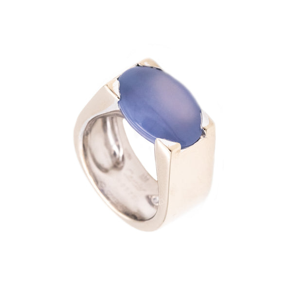 Cartier Paris Tankissine Chevalier Ring In 18Kt White Gold With 8.65 Cts Blue Gray Chalcedony