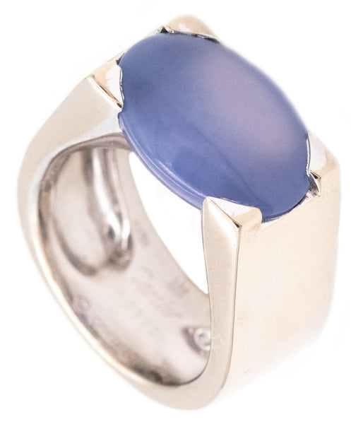 Cartier Paris Tankissine Chevalier Ring In 18Kt White Gold With 8.65 Cts Blue Gray Chalcedony