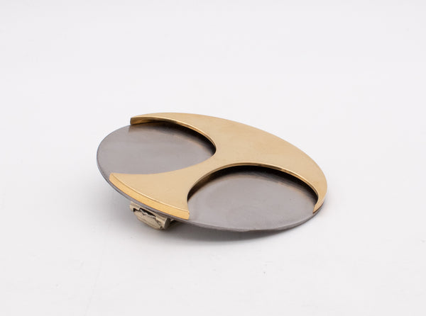 Bauhaus Germany 1970 Modernist Pendant Brooch In 18Kt Yellow Gold And Steel