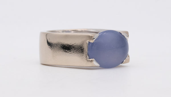Cartier Paris Tankissine Chevalier Ring In 18Kt White Gold With 8.65 Cts Blue Gray Chalcedony