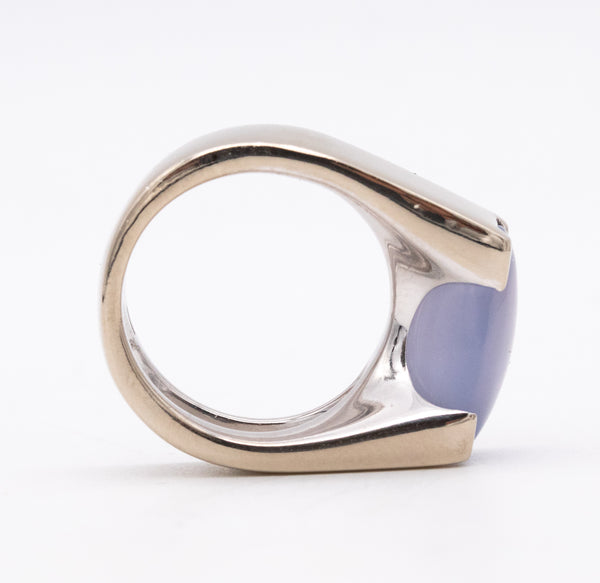 Cartier Paris Tankissine Chevalier Ring In 18Kt White Gold With 8.65 Cts Blue Gray Chalcedony