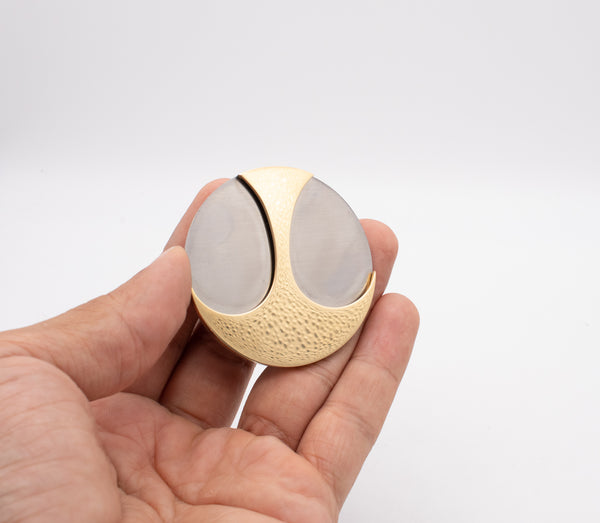 Bauhaus Germany 1970 Modernist Pendant Brooch In 18Kt Yellow Gold And Steel