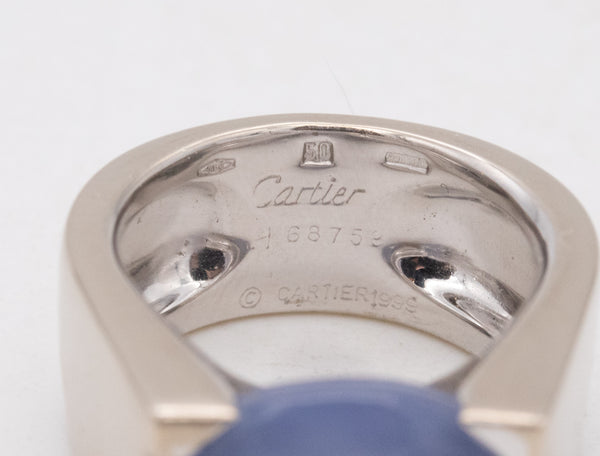Cartier Paris Tankissine Chevalier Ring In 18Kt White Gold With 8.65 Cts Blue Gray Chalcedony