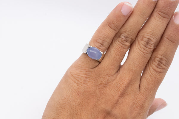 Cartier Paris Tankissine Chevalier Ring In 18Kt White Gold With 8.65 Cts Blue Gray Chalcedony