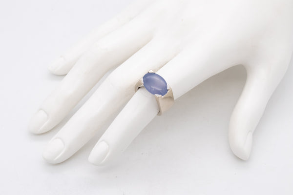 Cartier Paris Tankissine Chevalier Ring In 18Kt White Gold With 8.65 Cts Blue Gray Chalcedony