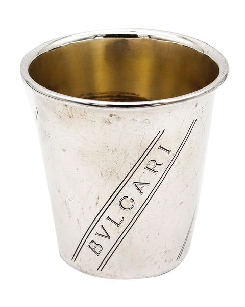 -Bvlgari Roma 1970 Modernist Shot Cup Tumbler In Solid .925 Sterling Silver