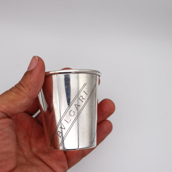 -Bvlgari Roma 1970 Modernist Shot Cup Tumbler In Solid .925 Sterling Silver