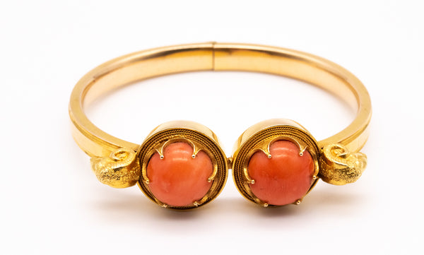 BRITISH ETRUSCAN REVIVAL 19 KT GOLD BRACELET WITH CORALS