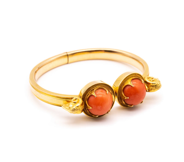 BRITISH ETRUSCAN REVIVAL 19 KT GOLD BRACELET WITH CORALS