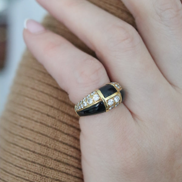 -Van Cleef Arpels 1973 Geometric Onyx Ring In 18Kt Gold With 1.45 Ctw In Diamonds
