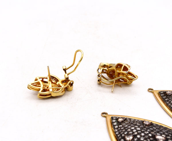 Italian Convertible Day And Night Cluster Drop Earrings In 18Kt Gold With 15.12 Cts Diamonds