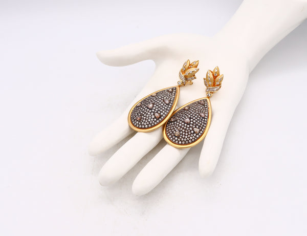 Italian Convertible Day And Night Cluster Drop Earrings In 18Kt Gold With 15.12 Cts Diamonds