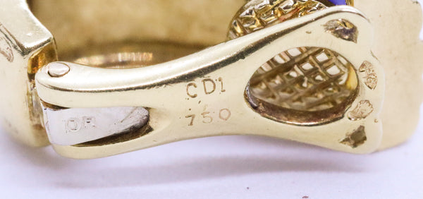 CHRISTIAN DIOR 18 KT LAPIS LAZULI & SAPPHIRES EAR CLIP EARRINGS