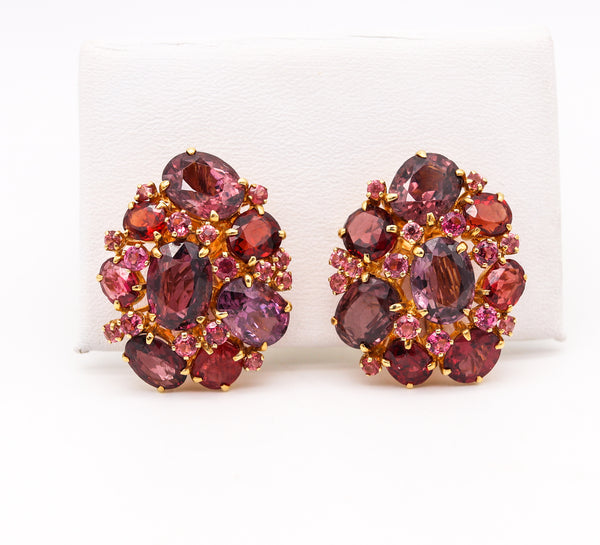 Seaman Schepps Rare Cluster Earrings In 18Kt Yellow Gold With 24.29 Cts In Color Spinels