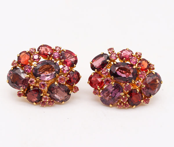 Seaman Schepps Rare Cluster Earrings In 18Kt Yellow Gold With 24.29 Cts In Color Spinels