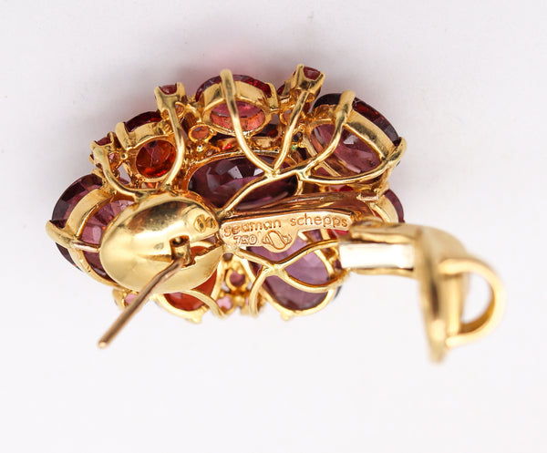 Seaman Schepps Rare Cluster Earrings In 18Kt Yellow Gold With 24.29 Cts In Color Spinels