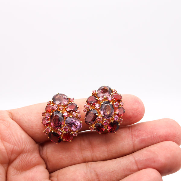Seaman Schepps Rare Cluster Earrings In 18Kt Yellow Gold With 24.29 Cts In Color Spinels