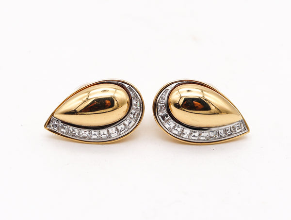 -Hemmerle Munich Clips Earrings In 18Kt Gold And Platinum With 3.12 Ctw Diamonds