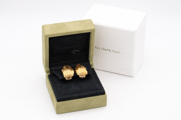 Van Cleef And Arpels 1960 Paris Textured Leaf Earrings In 18Kt Yellow Gold