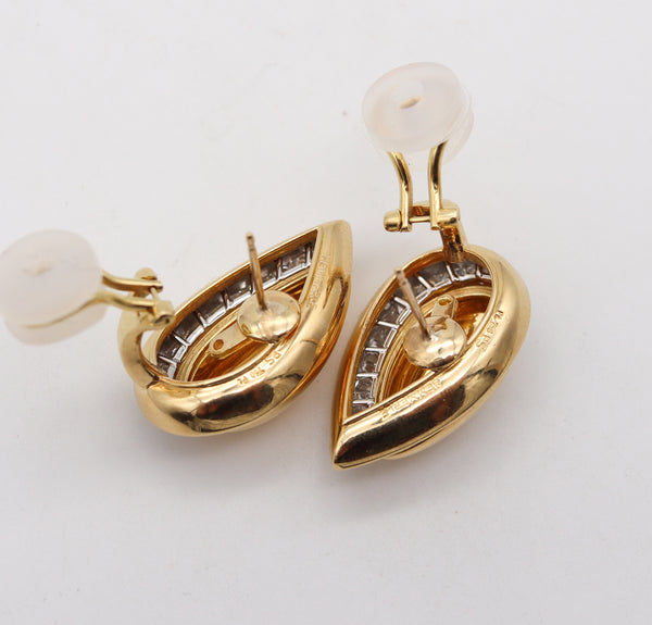 -Hemmerle Munich Clips Earrings In 18Kt Gold And Platinum With 3.12 Ctw Diamonds