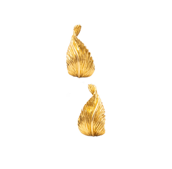 Van Cleef And Arpels 1960 Paris Textured Leaf Earrings In 18Kt Yellow Gold