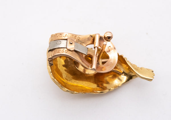 Van Cleef And Arpels 1960 Paris Textured Leaf Earrings In 18Kt Yellow Gold
